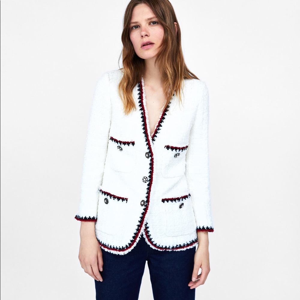 NWT Zara White Tweed Textured Weave Jacket - Picture 2 of 8